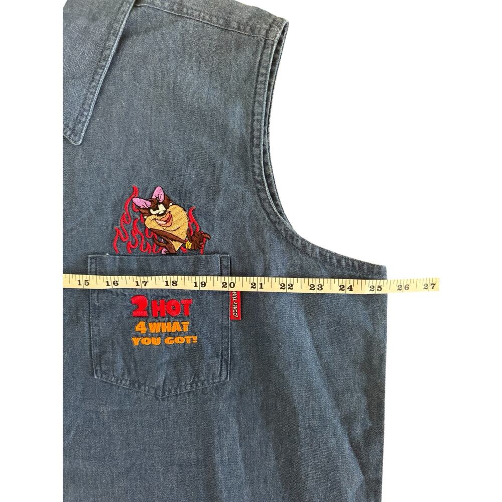 Vintage Looney Tunes Taz Devil Denim Vest Embroidered Cartoon Size 18/20W - Picture 7 of 9